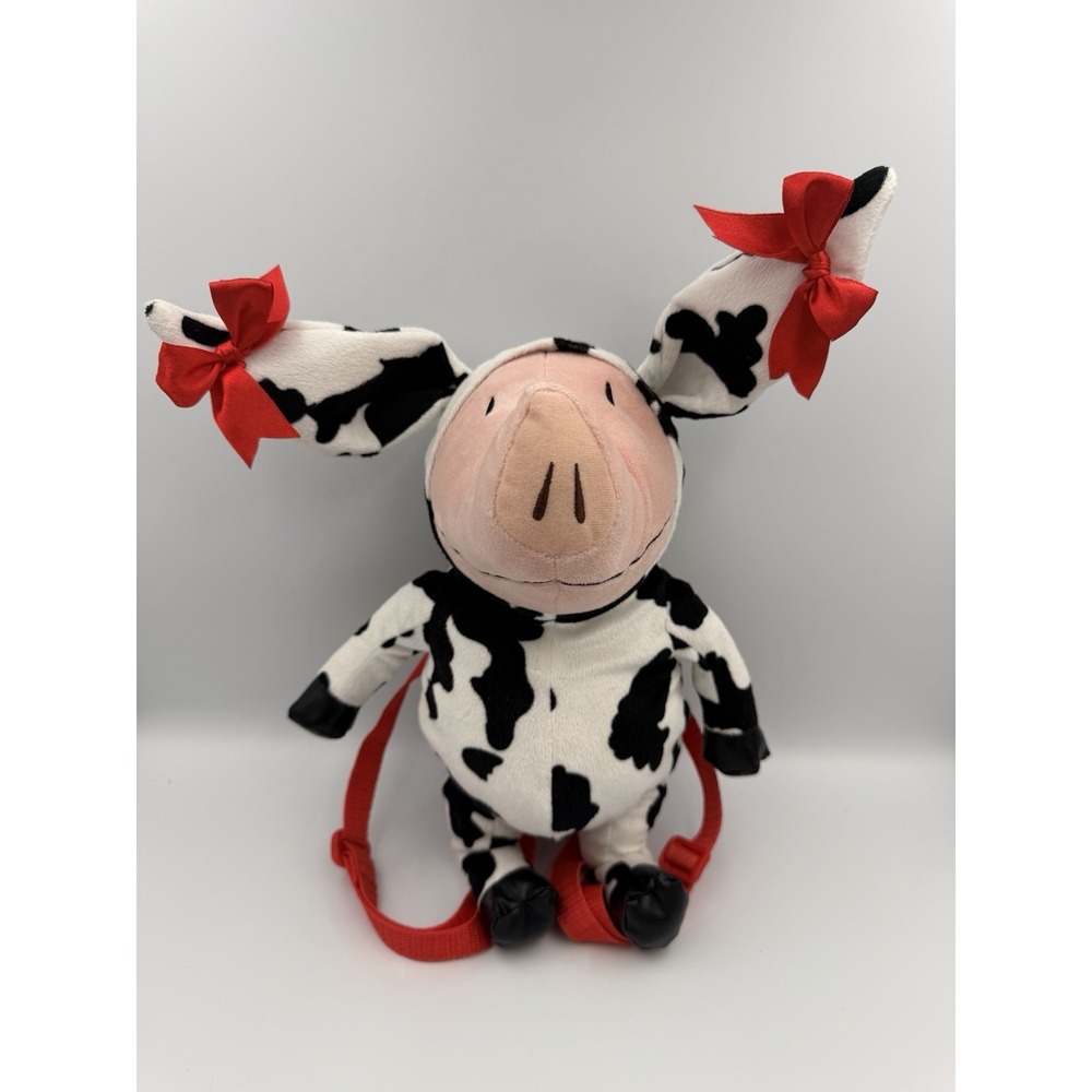 OLIVIA the Pig Black White Cow Print Zippered Backpack 17in Plush